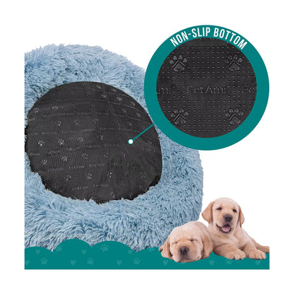 Petami Calming Dog Bed for Puppy Cat Kitten, round Washable Pet Bed, anti Anxiety Cuddler, Fluffy Plush Circular Donut Bed