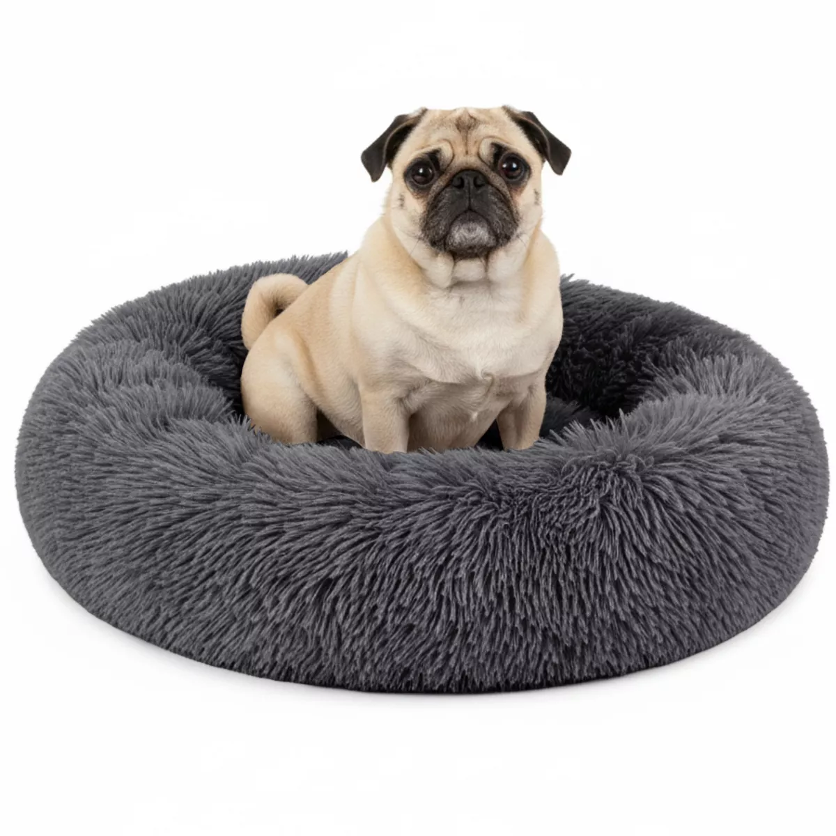 Petami Calming Dog Bed for Puppy Cat Kitten, round Washable Pet Bed, anti Anxiety Cuddler, Fluffy Plush Circular Donut Bed